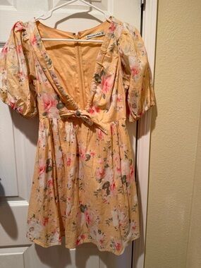 Abercrombie & Fitch Yellow Floral Tie-Front Mini Dress with Pink Accents